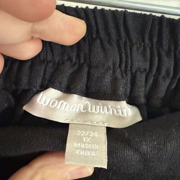 Woman Within Linen Blend Midi Skirt Women's 22 24 Black Pull On Pockets - Picture 5 of 11